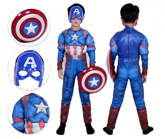 Captain America Cosplay Suit With Shield Kids Costume 4 Captain America Cosplay Suit With Shield Kids Costume - Image 4